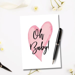 Imprimible Oh Baby Girl Card / Descarga Instantánea / Tarjeta de Baby Shower / Tarjeta de Felicitaciones / Nueva Tarjeta de Bebé / Tarjeta de Niña Rosa