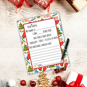 Carta de Querido Papá Noel Imprimible de Navidad Carta de Papá Noel Lista de deseos de Querido Papá Noel Actividades navideñas para niños Imprimibles de Navidad