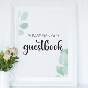 Please Sign Our Guestbook Sign | Printable Sign | Instant Download |Eucalyptus Wedding Template | Elegant Guestbook Sign