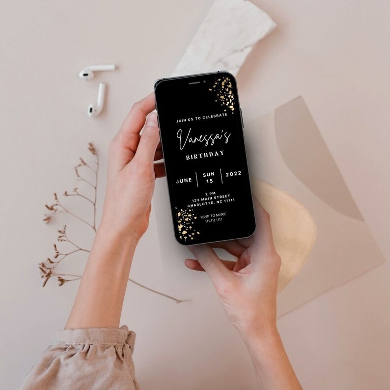 Black Gold Birthday Digital Invitation Template Editable Template ...