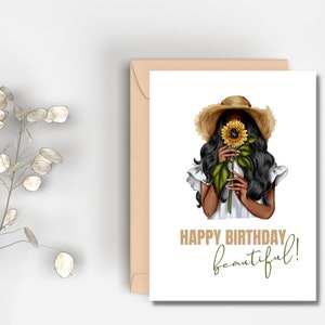 Afdrukbare gelukkige verjaardag mooie kaart | Direct downloaden | Boho-verjaardagskaart | Zonnebloemkaart | Verjaardag voor haar | Womens verjaardagskaart