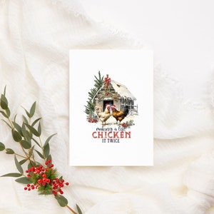 Imprimable Faire une liste Chicken It Twice Card | Carte de Noël de ferme | Carte de Noël mignonne | Carte de Noël drôle de jeu de mots | Carte de vacances |