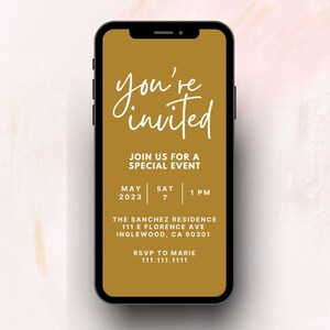 Modern Business Digital Invitation | Canva Editable Template | Minimalist You&#39;re Invited Invitation | Gold Special Event Invitation