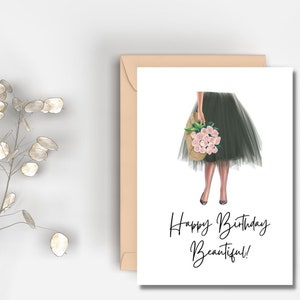 Druckbare Happy Birthday Schöne Karte | Sofort Download | Girly Geburtstagskarte | Graue Tüllrock Karte | Geburtstag für Sie |