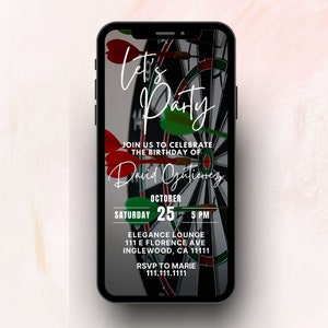 Deixe-nos festejar o convite digital | Modelo editável do Canva | Convite eletrônico para festa no bar | Convite do aniversário dos dardos | Convite para ele