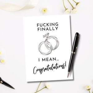 Afdrukbare Fucking eindelijk trouwkaart | Grappige gefeliciteerd kaart | Over Tijdkaart | Trouwkaart | Verlovingskaart | Voorstelkaart