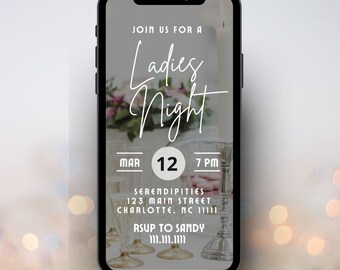 Invitación digital de Noche de Damas / Plantilla Canva editable / Invitación de Noche de Champán / Noche de Chicas Evite Invitación Digital / Descarga Digital