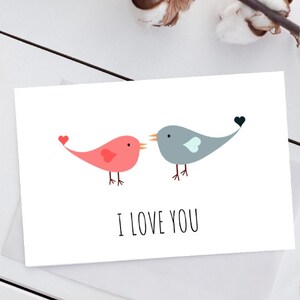 Je t'aime carte Téléchargement instantané amour oiseaux carte téléchargement numérique 5 x 7 plié Saint Valentin carte anniversaire carte Couples carte imprimable