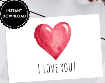 I Love You Card Instant Download Heart Card Digital Download 5x7 Folded Valentine Card Anniversary Card Printable Friendship Card Love Card