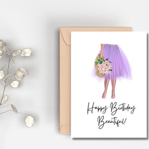 Bellissimo biglietto stampabile di buon compleanno / Download istantaneo / Biglietto di compleanno per ragazze / Biglietto con gonna in tulle viola / Compleanno per lei