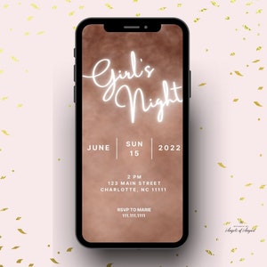 Girls Night Glitter Video Invitation Template Editable Template Instant Download Template Dinner Party Canva Template Rose Gold Invitation