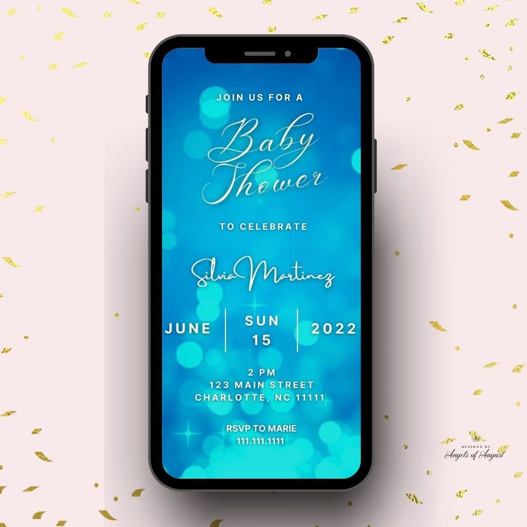 It's A Boy Baby Shower Video Invitation Instant Download Lights Blue