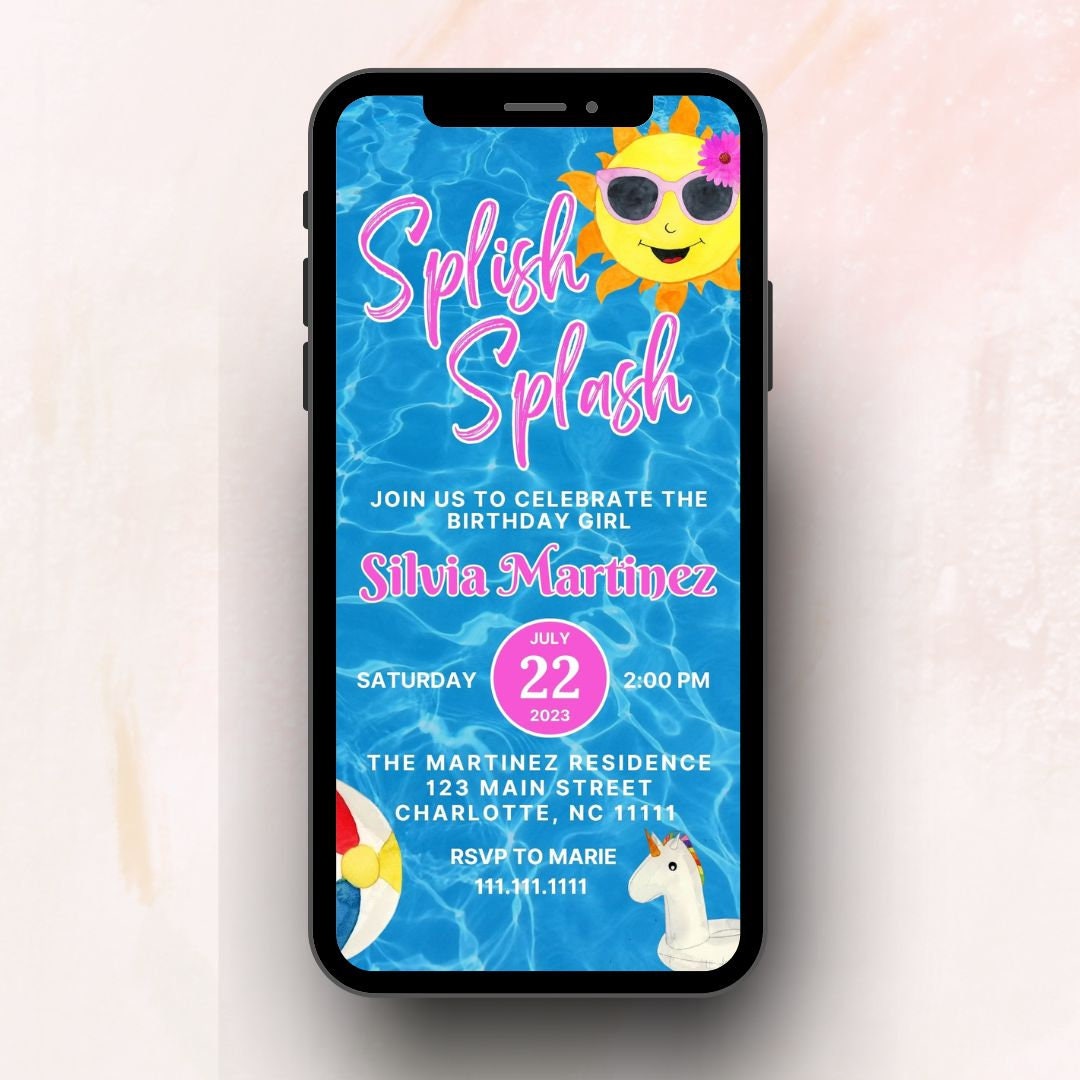 Pool Party Digital Invitation Template Editable Canva Template Instant