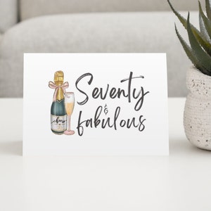 Druckbare 70 & Fabulous Karte | Sofort Download | Geburtstagskarte für Sie | Siebzig Geburtstagskarte | Champagner Geburtstagskarte | Siebziger