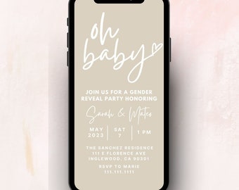 Boy Or Girl Gender Reveal Digital Invitation | Canva Template | Minimalistic Invite | Oh Baby Invitation | He Or She Reveal Party Evite