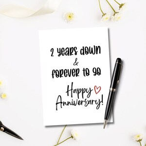 Imprimible 2 años abajo para siempre para ir tarjeta / tarjeta de feliz aniversario / descarga digital / 2do aniversario de boda / tarjeta de aniversario él ella