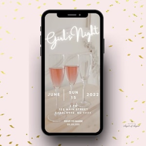 Girls Night Video Invitation Template Editable Template Instant Download Template Dinner Party Canva Template Champagne Invitation