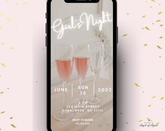 Girls Night Video Invitation Template Editable Template Instant Download Template Dinner Party Canva Template Champagne Invitation