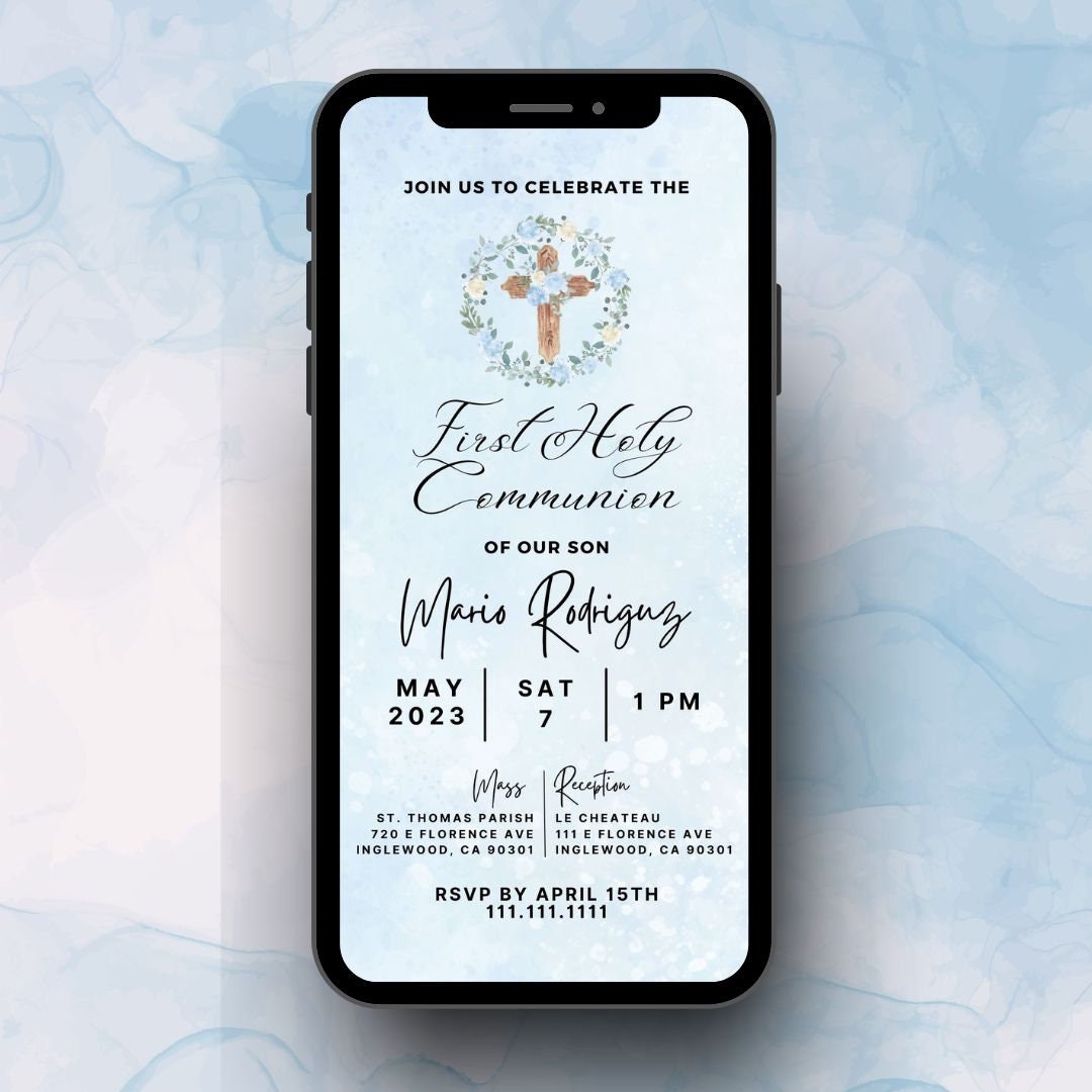 First Communion Digital Invitation | Canva Template | Watercolor ...