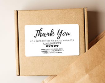 Thank You Stickers for Small Business Packaging Custom Please Leave a Review Label Social Media Handles Included Custom Business Sticker