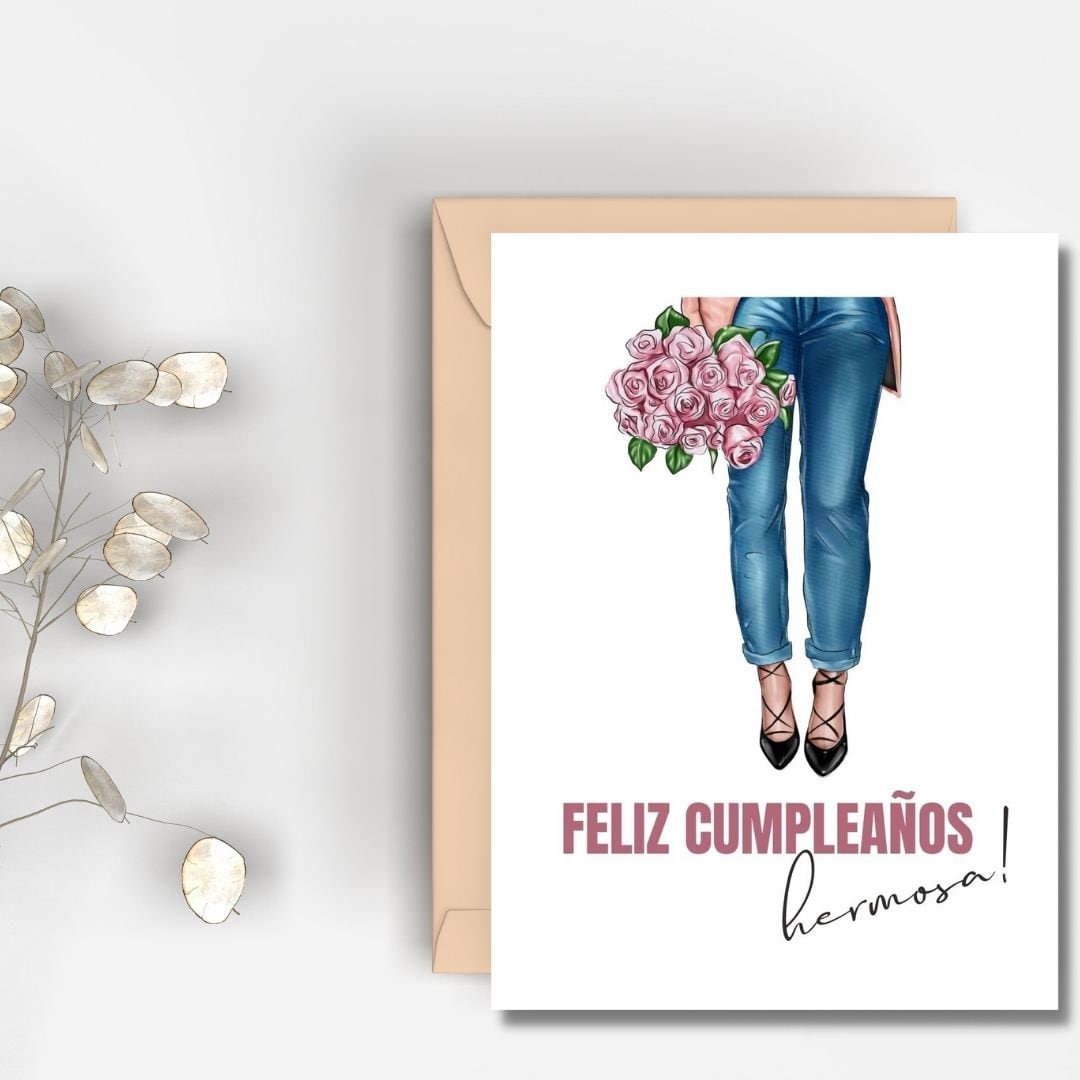 Printable Feliz Cumpleaños Tarjeta | Instant Download | Jeans Birthday Card  | Fashion Card | Birthday for Her | Cumpleaños Para Ella - Etsy, image size:1080x1080