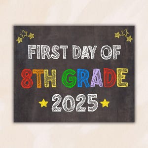 Printable First Day of Eighth Grade Sign Back to School Chalkboard Sign 2025 8th Grade Sign Digital Download Colorful First Day Sign