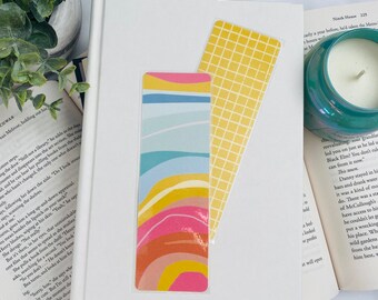 Bookmark | Laminated | Illustrated Bookmarks | Handmade Bookmark | Bookworm Gift | Reader Gift | Teacher Gift | Abstract | Wave | Rainbow