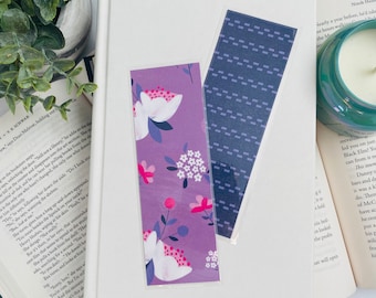 Bookmark | Laminated| Illustrated Bookmarks | Handmade Bookmarks | Reader Gift | Teacher Gift | Floral Print | Illustrated | Purple | Flower