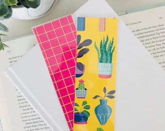 Bookmark | Laminated | Illustrated Bookmarks | Handmade Bookmarks | Bookworm Gift | Reader Gift | Teacher Gift | Plant Print | Bold Print