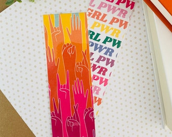 Bookmark | Laminated | Illustrated Bookmark | Handmade Bookmark | Reader Gift | Teacher Gift| Multicolored | Rainbow | Girl Power | Feminist