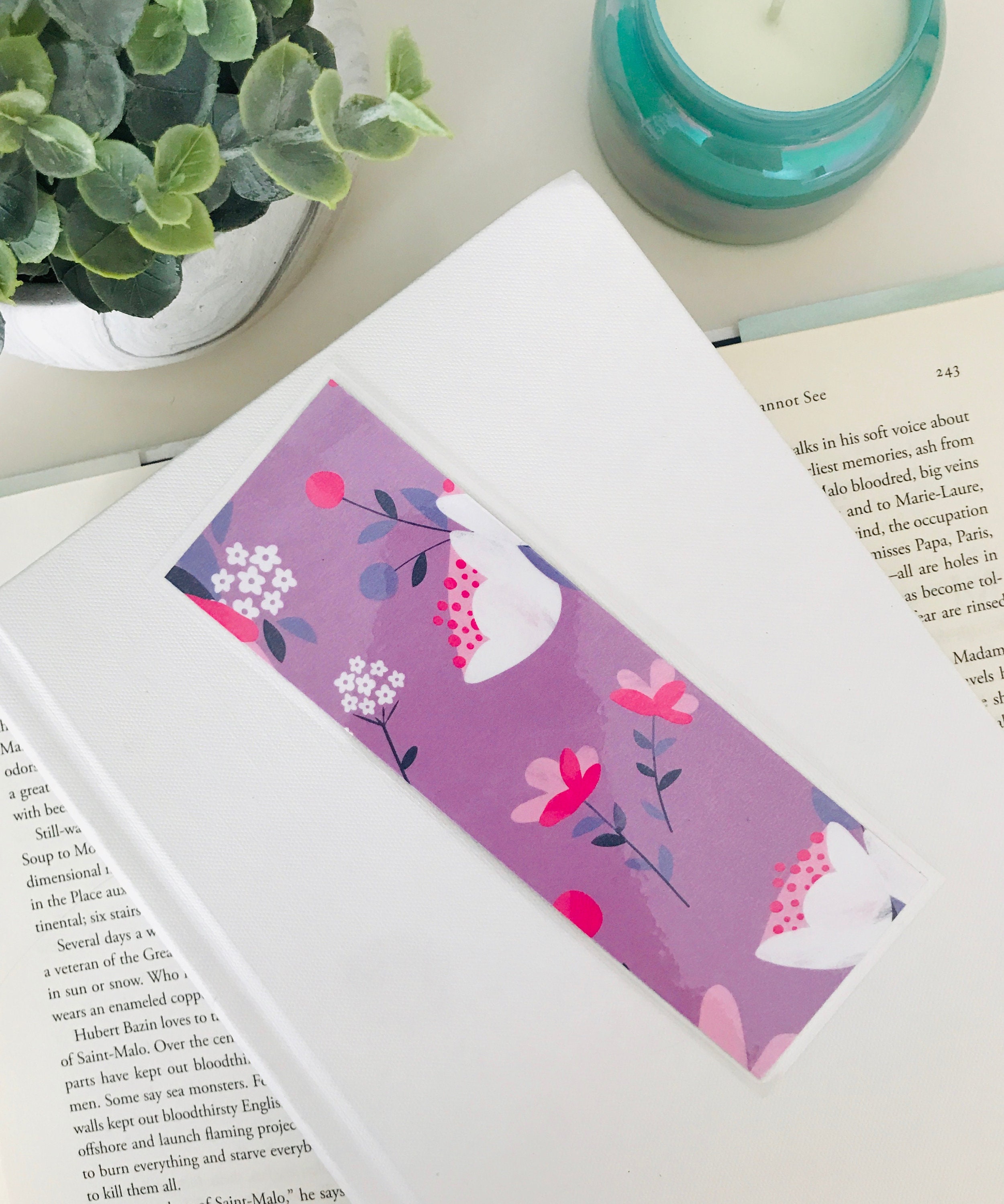 Plum Laminated Bookmark Illustrated Bookmarks Handmade Etsy