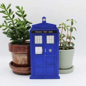 TARDIS Handcrafted Miniature Door | Doctor Who | Police Box | Time Machine | 3 Dimensional Art | Scale Model Replica | Shadow Box Framed Art
