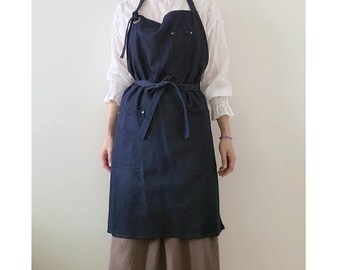 Denim Apron with 3 Pockets Unisex - Barista, Craft, Florist, Kitchen Aprons for Women, Men
