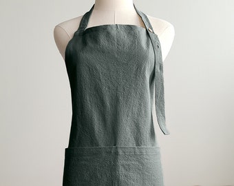 Linen Farmhouse Bib Apron with pockets, adjustable Kitchen Aprons for Women