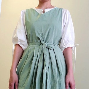 Pinafore Apron Dress, Vintage Style Cottage Aprons for Women, S Plus Size, 8 colors Green