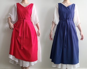 Pinafore Apron Dress, Vintage Style Cottage Aprons for Women, S - Plus Size, Red, Navy