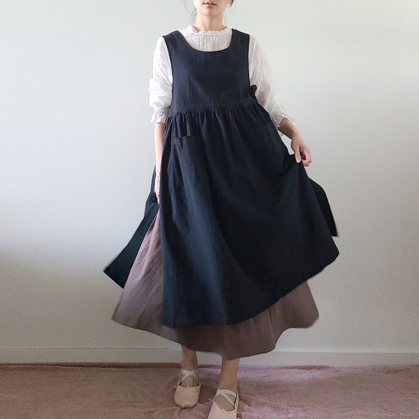 Delantal japonés con bolsillos, bata de cocina de estilo vintage para mujer, tallas desde la pequeña hasta la grande.