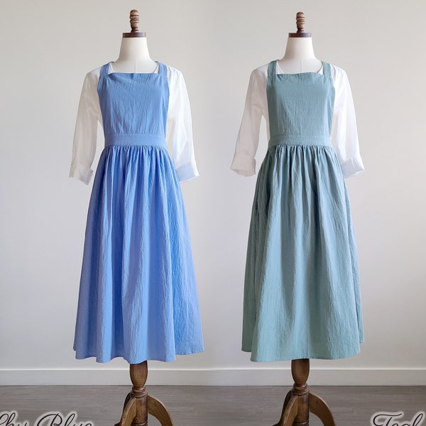 Pinafore Apron Dress, Vintage Style Cross Back Apron with pockets, Pastel Edition