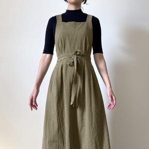Cross back apron with pockets: Japanese pinafore dress, Washed cotton, Small to Plus Size