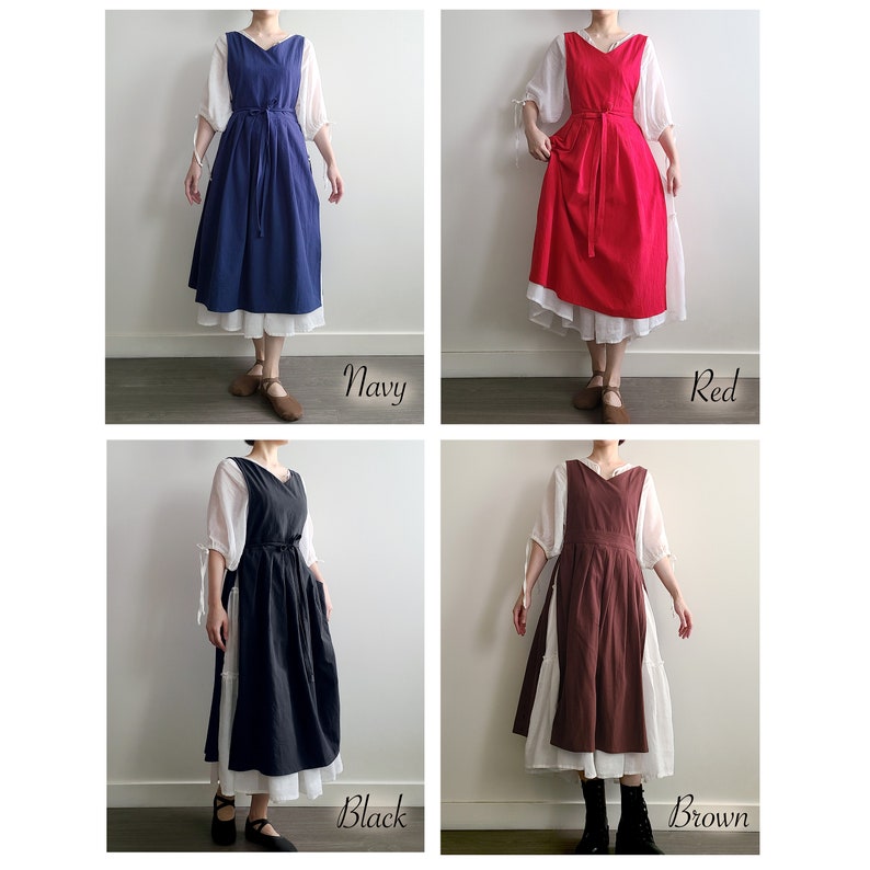 Pinafore Apron Dress, Vintage Style Cottage Aprons for Women, S Plus Size, 8 colors image 7
