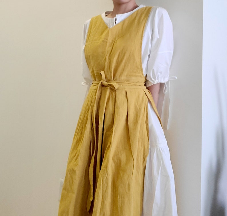 Pinafore Apron Dress, Vintage Style Cottage Aprons for Women, S Plus Size, 8 colors Yellow