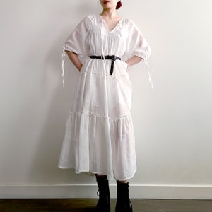 Ramie Milkmaid Dress Puff Sleeve Sheer Peasant Dress, Chemise style Underdress, Natural White image 9