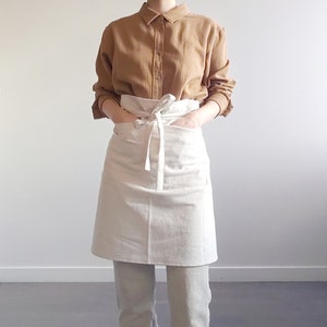 Linen-Cotton Half Apron with Pockets for Kitchen, Cooking, Serving & Crafts