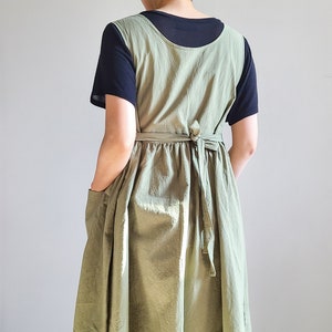 5 colors kitchen apron with pockets vintage style japanese aprons plus size, Side Open image 5