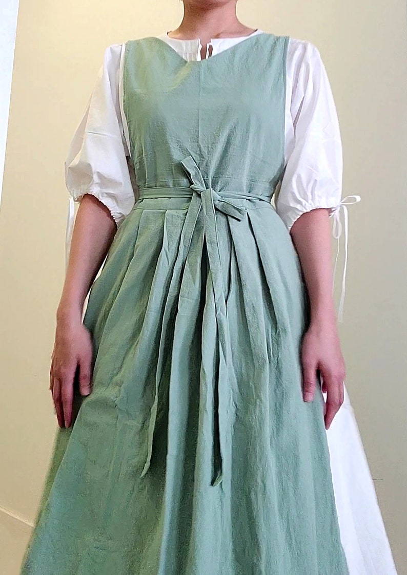 Pinafore Apron Dress, Vintage Style Cottage Aprons for Women, S Plus Size, 8 colors Green