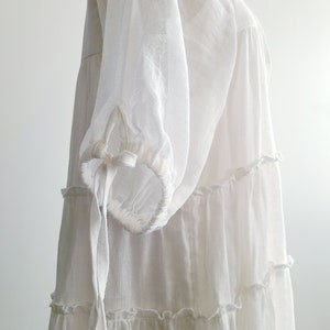 Ramie Milkmaid Dress Puff Sleeve Sheer Peasant Dress, Chemise style Underdress, Natural White image 7