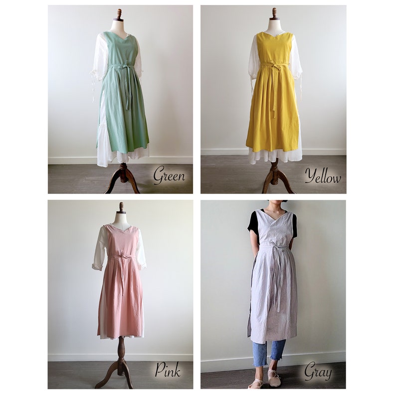 Pinafore Apron Dress, Vintage Style Cottage Aprons for Women, S Plus Size, 8 colors image 6