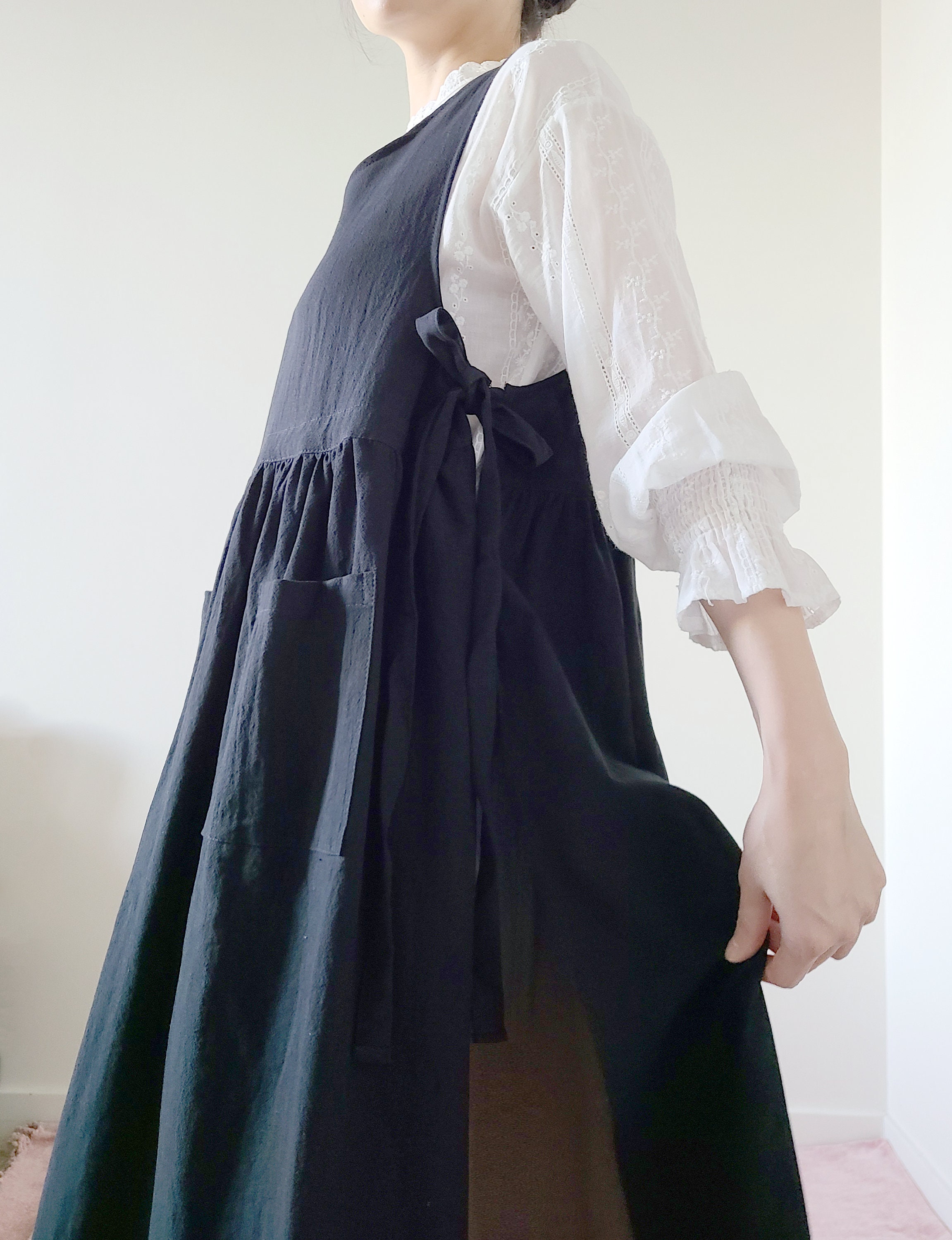 5 Colors Plus Size Kitchen Apron With Pockets Vintage Style Etsy