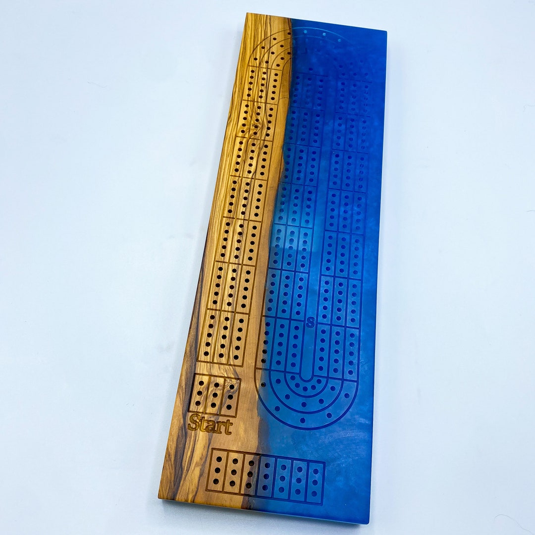 Dark Cobalt Blue Epoxy Resin Crib Board With Olive Wood Etsy