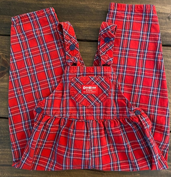Vintage 90s Oshkosh B'gosh Bubble Overalls Christmas Red Tartan